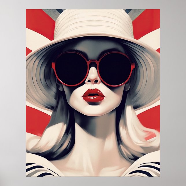 Poster Belle Parisienne en Lunettes de soleil rouges (Devant)