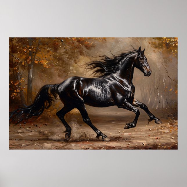 Poster Belle peinture à l'huile de cheval noir (Devant)