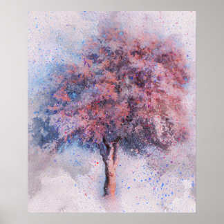 Poster belle peinture d'aquarelle de cerisier fleuri