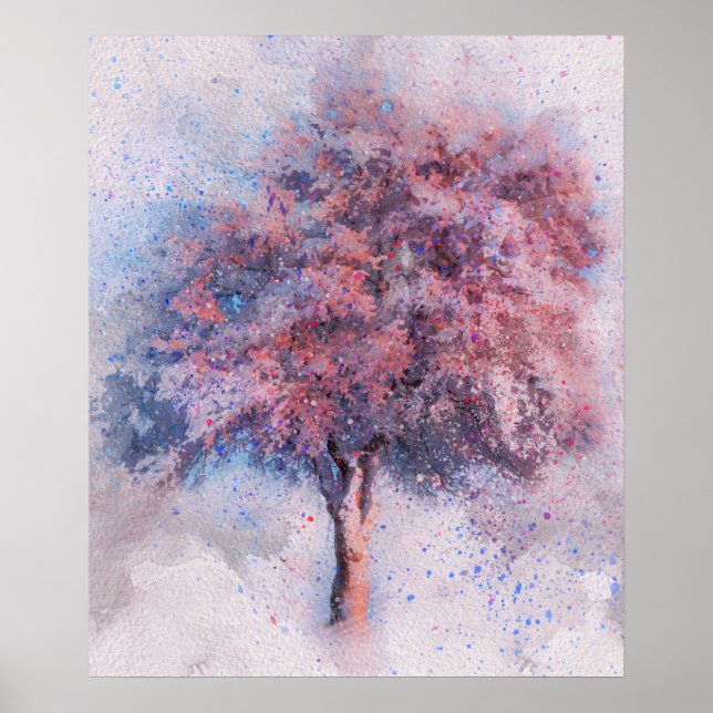 Poster belle peinture d'aquarelle de cerisier fleuri (Devant)