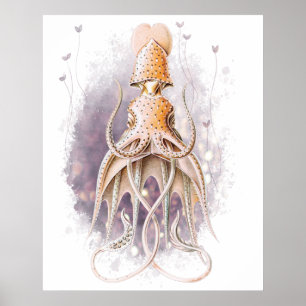 Poster Belle peinture de calmar Earnst Haeckel variation