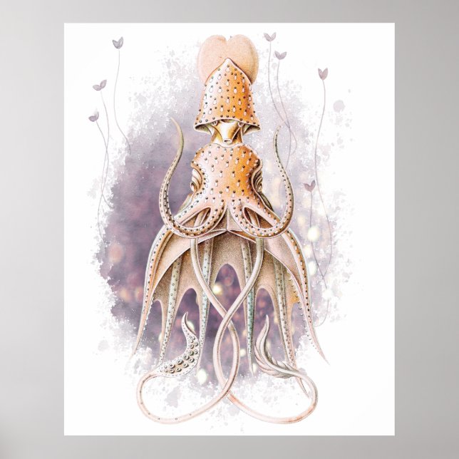 Poster Belle peinture de calmar Earnst Haeckel variation (Devant)