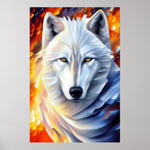 Poster Belle peinture de loup blanc