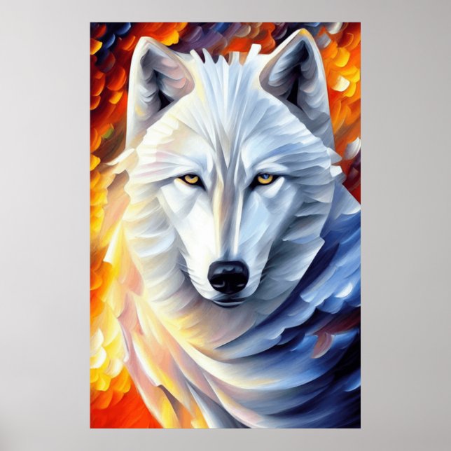 Poster Belle peinture de loup blanc (Devant)