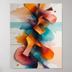 Poster Belle peinture d'eau fleurie avec flottant