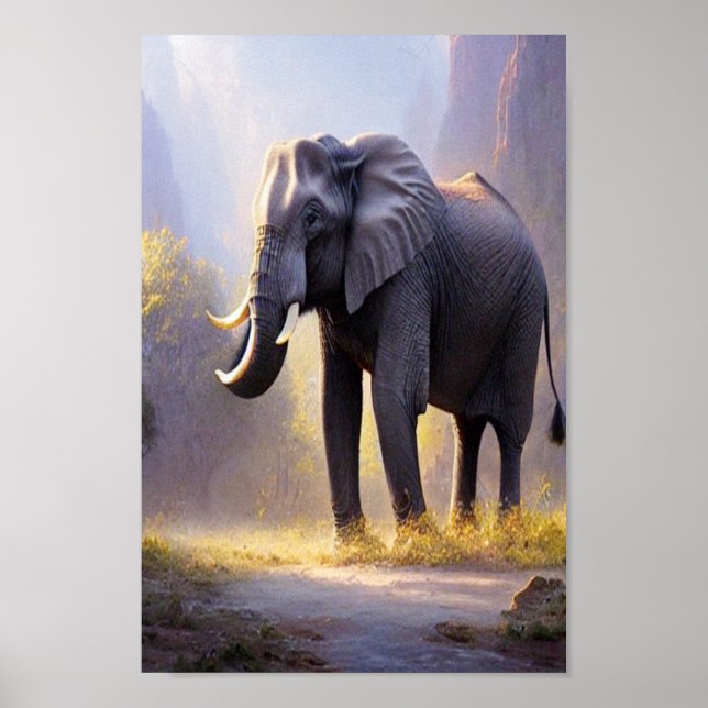 Poster Belle peinture d'un éléphant dans sa nature (Devant)