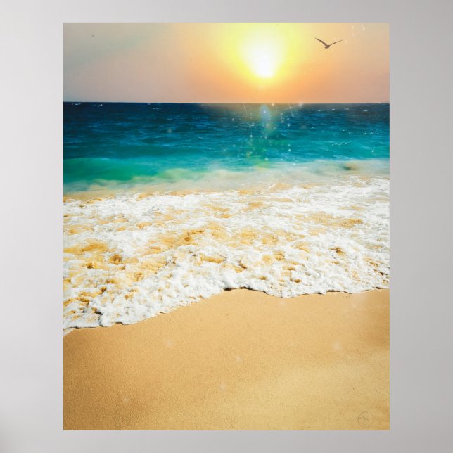 Poster Belle plage d'été coucher de soleil (Devant)
