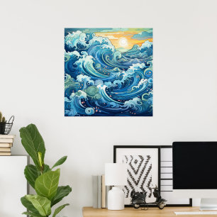 Poster Belle plage vagues océaniques