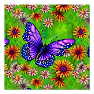 Poster Belle prairie à papillon pourpre