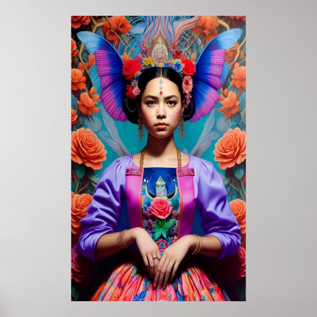 Poster Belle princesse avec robe florale (Devant)