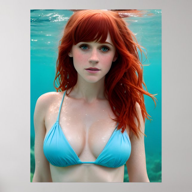 Poster Belle Red Haired Woman Photographie sous-marine (Devant)
