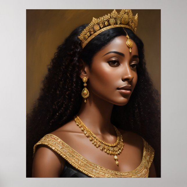 Poster Belle Reine Noire portant Couronne Or (Devant)