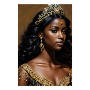 Poster Belle Reine Noire Portant Tiara