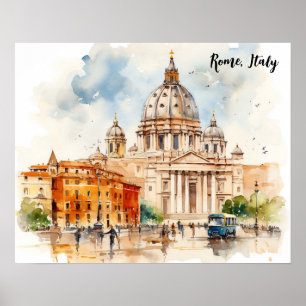 Poster Belle Rome Italie Peinture Aquarelle