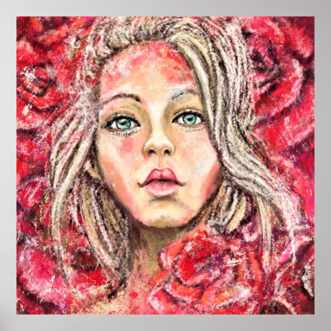 Poster Belle Rose Girl Art - Peinture originale (Devant)