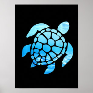 Poster Belle silhouette de tortue marine vue sous-marine