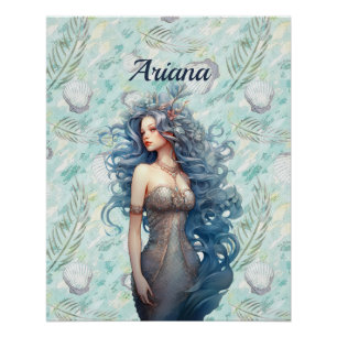 Poster Belle sirène à ailes bleues