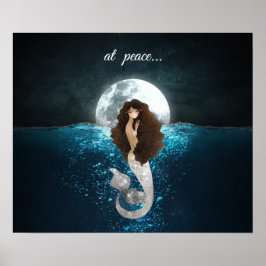 Poster Belle sirène en paix sous la Pleine lune
