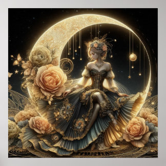 Poster Belle Steampunk Woman sur la Lune