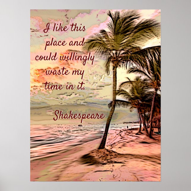 Poster Belle Sunrise Beach Palms Shakespeare Citation (Devant)