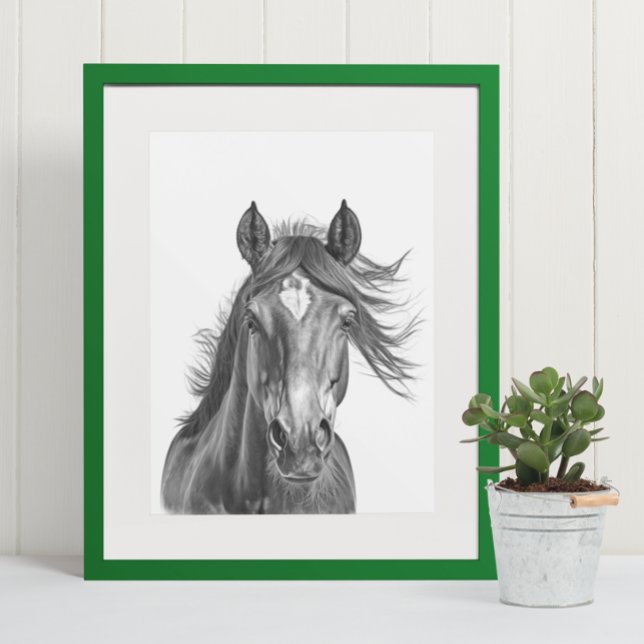 Poster Belle tête de cheval Portrait noir blanc (Créateur téléchargé)
