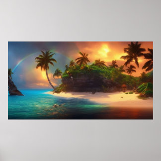 Poster Belle Tropical South Pacific Island arc en ciel