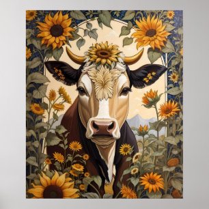 Poster Belle Vache de campagne tournesol décoratif