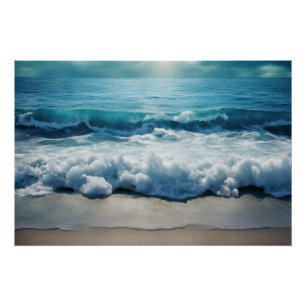 Poster Belle vague d'océan s'écrasant à la plage