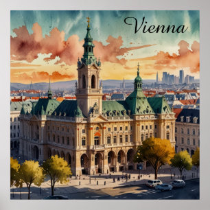 Poster Belle Vienne Autriche Aquarelle Ville Peinture
