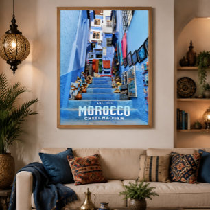 Poster Belle ville bleue du nord de Chefchaouen au Maroc