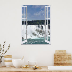 Poster Belle vue de cascade, fausse fenêtre