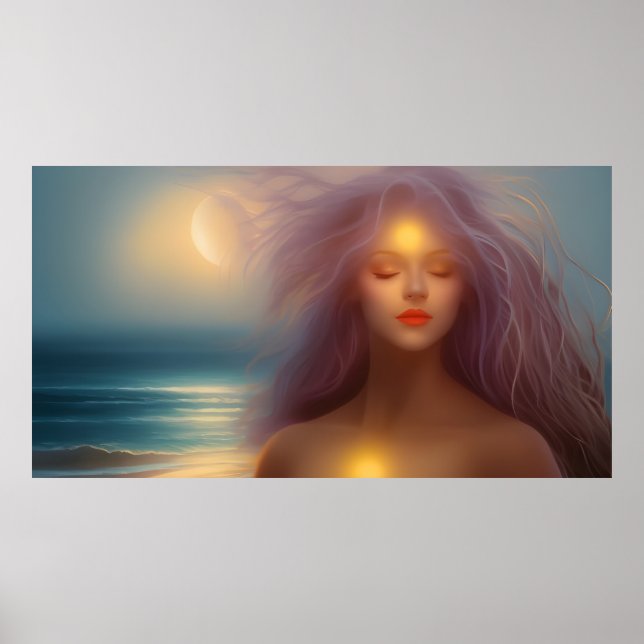 Poster Belle Woman Beach lune océan 4 (Devant)