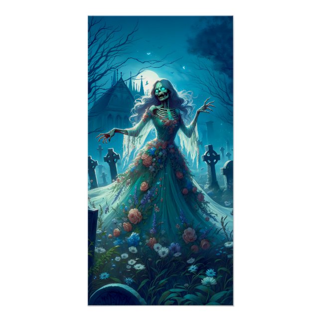 Poster Belle Zombie dans le cimetière (Devant)
