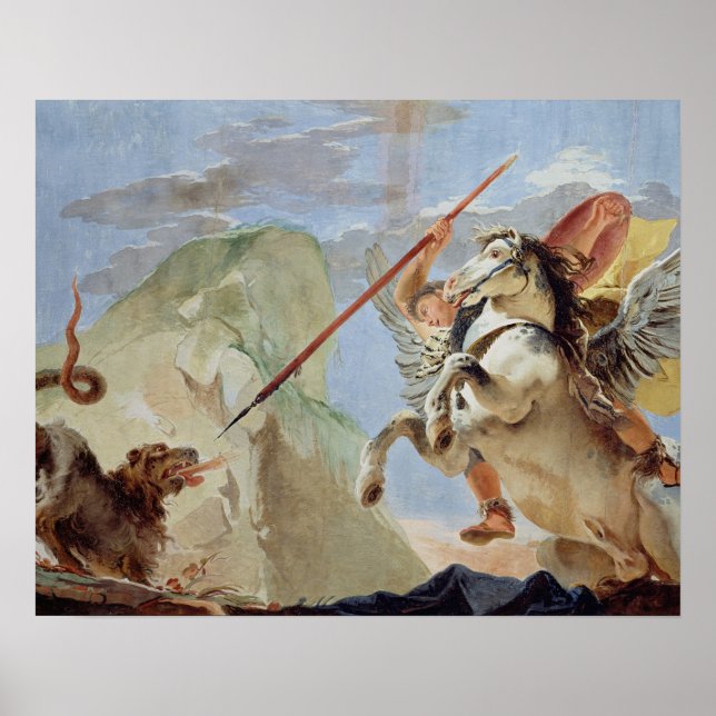 Poster Bellerophon, à cheval Pegasus, tuant la Chimera, (Devant)