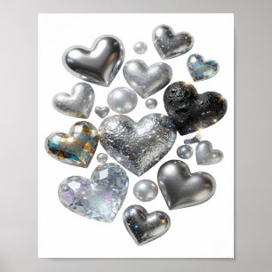 Poster Belles COEURS ET ÉTOILES en Argent Design