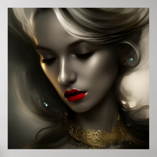 Poster Belles femmes blondes bronze doré avec des lèvres 