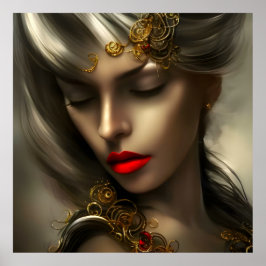 Poster Belles femmes blondes en or avec des bijoux en lèv