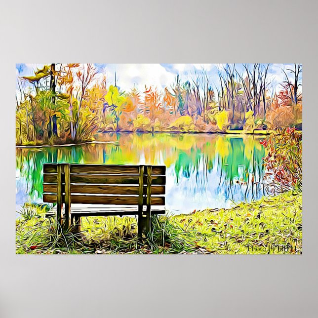 Poster Belles feuilles d'automne et reflet du lac (Devant)