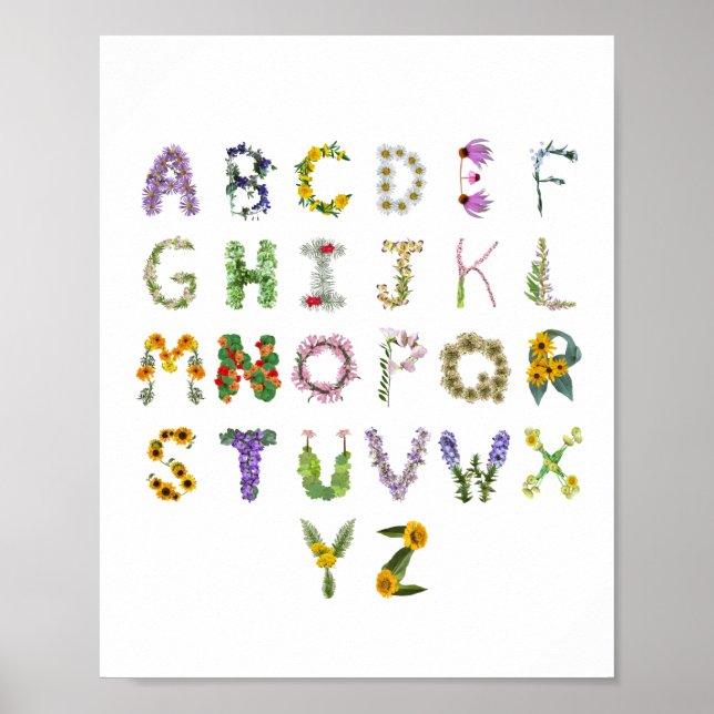 Poster Belles fleurs botaniques Alphabet Baby Nursery (Devant)
