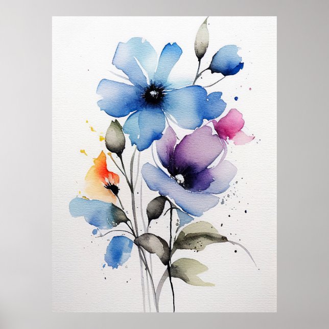 Poster Belles fleurs d'aquarelle (Devant)