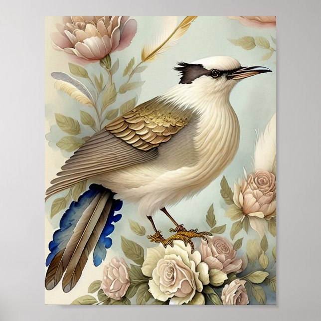 Poster Belles plumes d'impression d'oiseaux Roses doux ne (Devant)