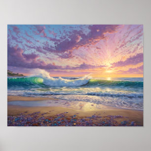 Poster Belles vagues de plage et art de rivage