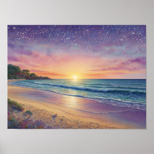 Poster Belles vagues de plage et art du rivage