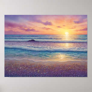 Poster Belles vagues de plage et art du rivage