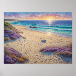 Poster Belles vagues de plage et art du rivage