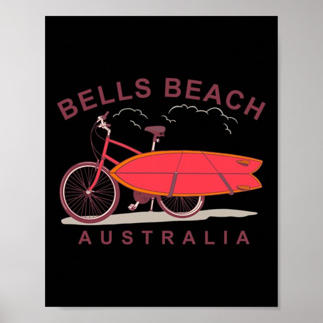 Poster Bells Beach Australia Surfboard Bike Surfer  (Devant)