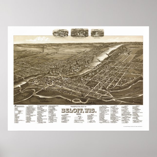 Poster Beloit, WI Carte panoramique - 1890 (Devant)