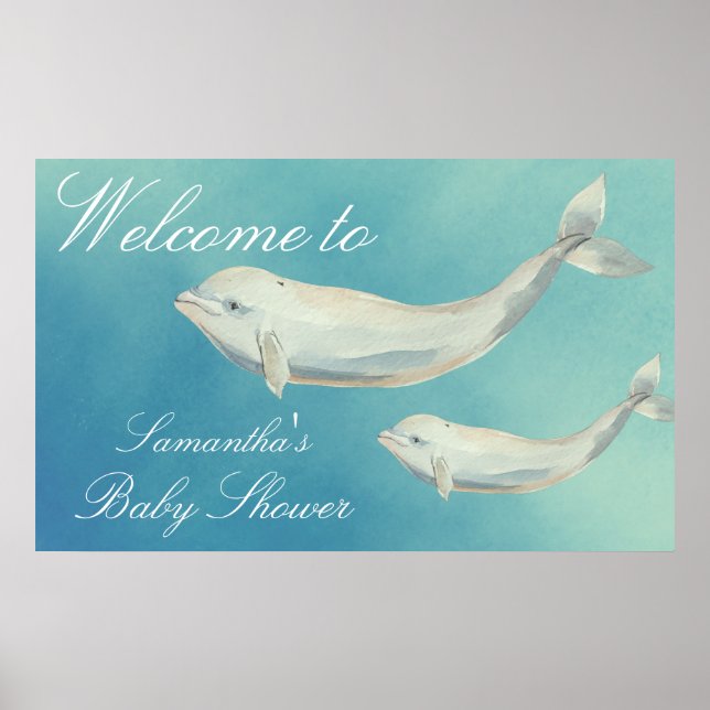 Poster Beluga Whale Maman et Baby shower de veau Bienvenu (Devant)