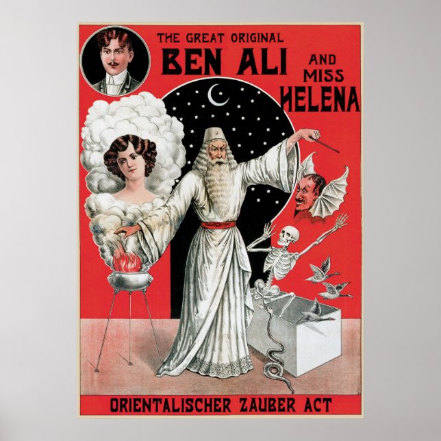 Poster Ben Ali Illusionniste magicien Vintage (Devant)