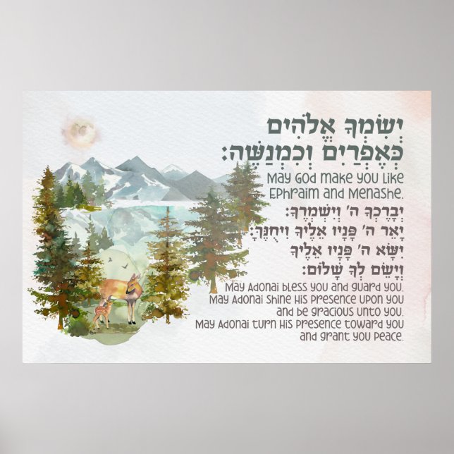 Poster Bénédiction hébraïque pour la pépinière de chambre (Devant)